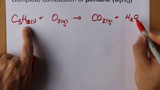 Complete Combustion of Pentane C5H12 Balanced Equation [upl. by Ecnarret]