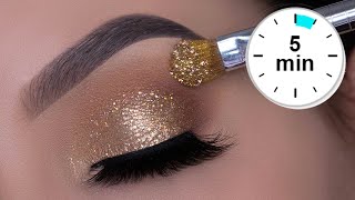 5 MINUTE EASY Sparkly Golden Eye Makeup  Holiday Glitter Eyes [upl. by Einnos]