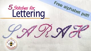 FIVE stitches for embroidered lettering tutorial [upl. by Hollah349]