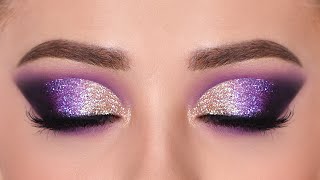 GOLD amp PURPLE Glitter Smokey Eye Makeup Tutorial  affordable [upl. by Roselyn611]