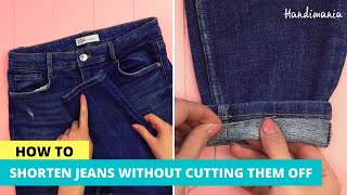 Hem Your Jeans Without Cutting Original Hem  EASY SEWING TIP [upl. by Knorring]